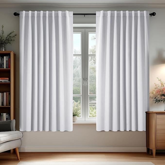 Deconovo Blackout Curtains, Thermal Insulated, W70 x L63 2 Panels, Back Tab, Machine Washable, Room-Darkening Drapes for Bedroom/Living Room Star White