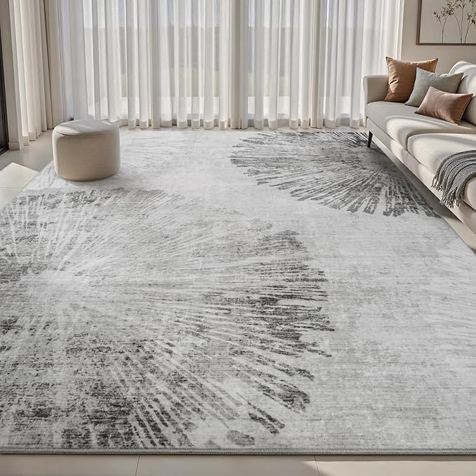 5x7 Area Rugs for Living Room-Machine Washable Rug Ultra Soft Non Slip Area Rug Modern Abstract Dahlia Indoor Carpet Rugs for Bedroom Dining Room Playroom Nursery Bedside Office, Grey