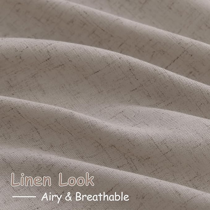 Nanspring Stone Beige Linen Curtains for Living Room 72 Inches Long Luxury Light Filtering Semi Sheer Curtain Back Tab Simple Modern Elegant Farmhouse Decor Drapes for Bedroom Office 52x72, 2 Panels