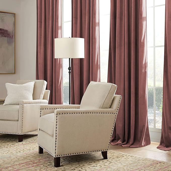 RYB HOME Pink Velvet Curtains 102 inches with Hook Belt, Soft Fabric Room Darkening Thermal Insulated Luxurious Home Decor Curtains for Living Room Bedroom, W 52" x L 102", 2 Panels Set