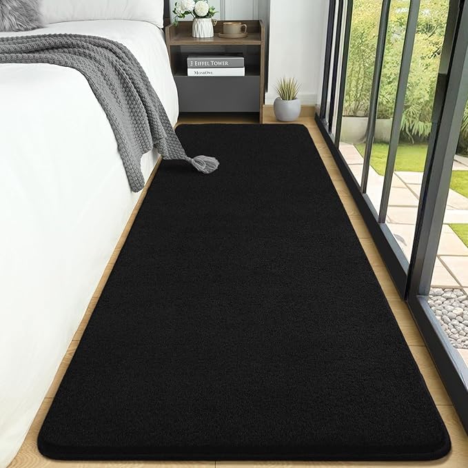 AROGAN Shag Runner Rug for Hallways, 2x6 Feet Washable Rugs with Memory Foam for Bedroom, Entryway Indoor Fluffy Throw Rug for Bedside Living Room Kids Girls Nursery Dorm Room Decor, Black