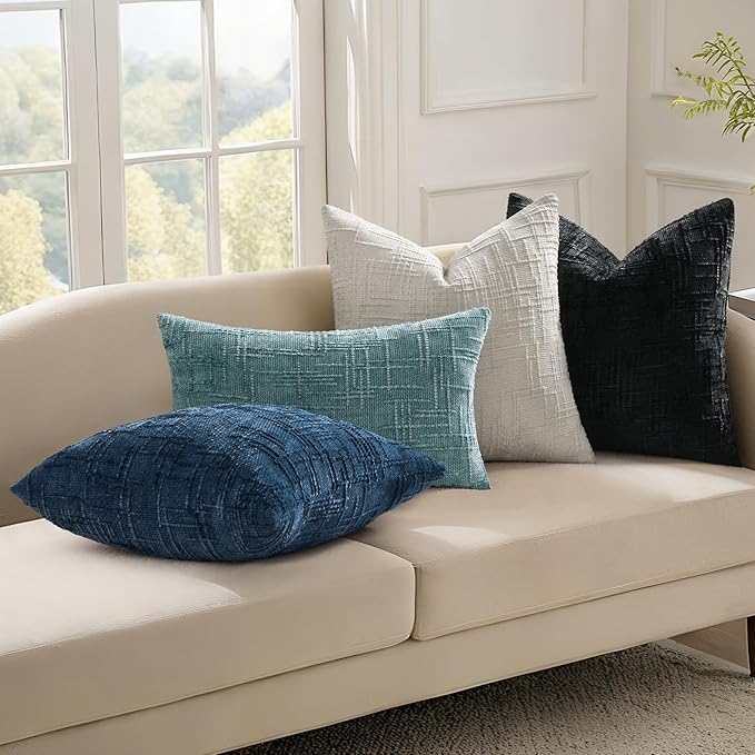 decorUhome Summer Teal Chenille Euro Sham Throw Pillow Covers 24x24 Set of 2 Textured Soft Cozy Slubby Couch Pillow Covers Modern Farmhouse Boho Decorative Pillow Cases for Bed Sofa Living Room
