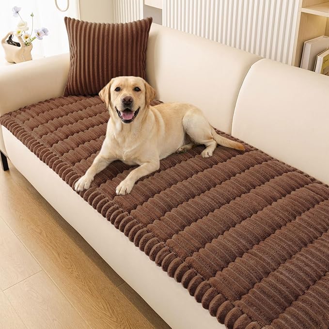Smiry Couch Cover for Dogs Washable, Non Slip Fuzzy Pet Couch Covers for 3 Cushion Sofa Pet Friendly, Thick Soft Sofa Slipcovers Cushion Protector (Brown, 27.6" x 88")
