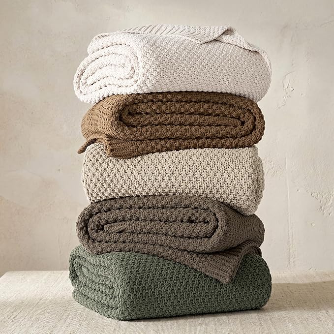 EVERGRACEHOME Chunky Chenille Knit Throw Blanket for Couch, Soft Luxurious Oversized Queen Moss Stitch Blanket for Bed, Cozy Farmhouse Knitted Throw for Sofa, Mocha Brown, 90" x 90"