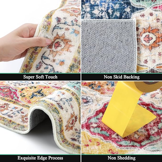 HEBE Hallway Runner Rug 2'8''x8' Washable Vintage Distressed Area Rugs Non Slip Laundry Rug Runner Boho Floor Carpet Runners for Hallways Entryway Laundry Room Kitchen Bathroom