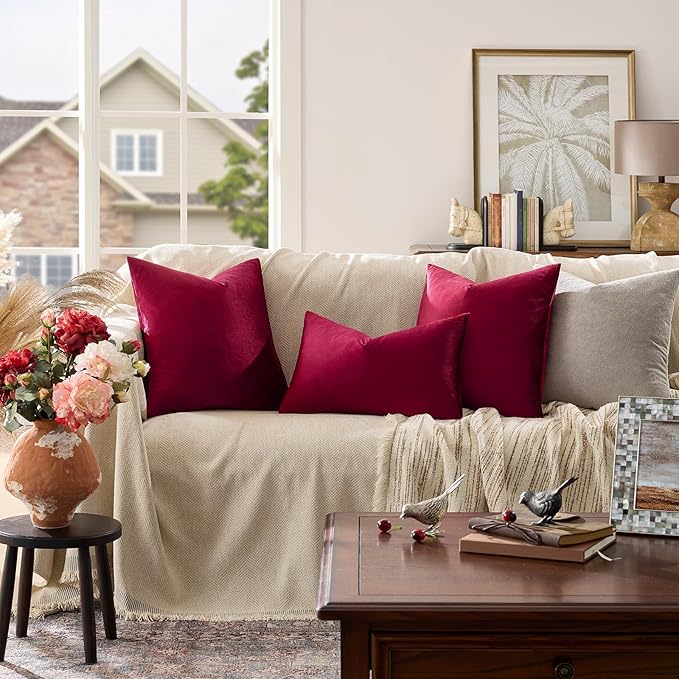 GIGIZAZA Burgundy Pillow Covers 26x26: Pack of 2 Throw Pillows Soft Solid Covers - Velvet Decorative Couch Big Cushion Covers Used for Chrismas Room Decor,Living Room,Bedroom,Sofa