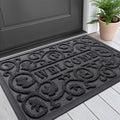 Smiry Welcome Door Mat Outside Entrance, Heavy Duty Trap Dirt and Moisture Easy Clean Low Profile Patio Porch Indoor Outdoor Front Doormat for Entry, 29.5x17 Inch, Grey