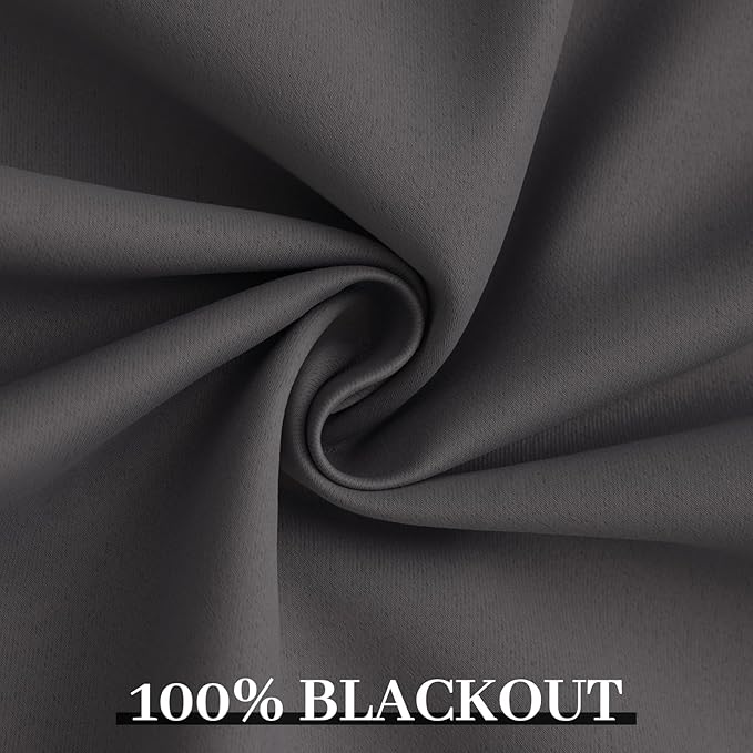 Yakamok Room Darkening 100% Blackout Curtains Grommet Window Treatments with 2 Thick Layers-Charcoal Grey Thermal Insulated Drapes Set of 2 Panels for Bedroom Living Room 52 Inches by 72 Inches Length