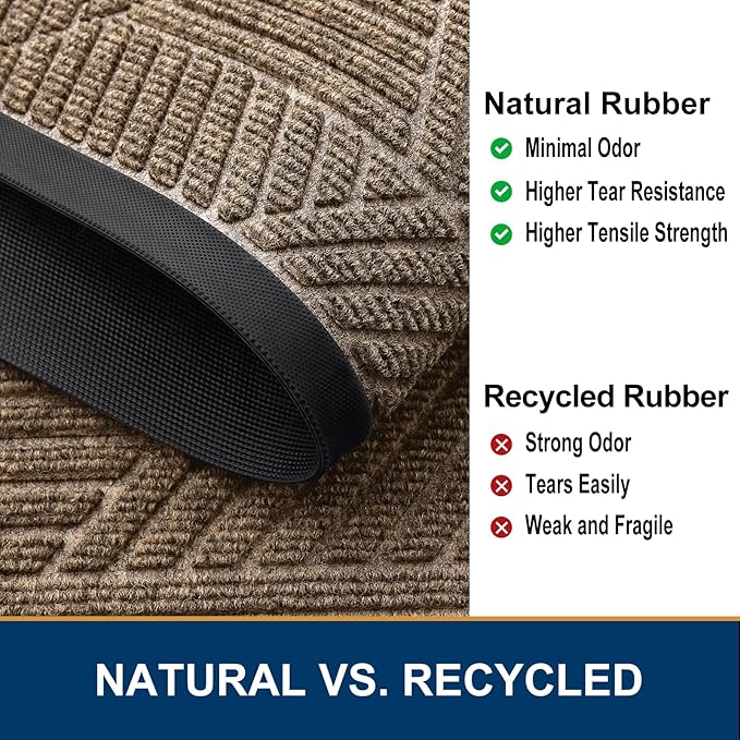 Smiry Front Door Mat Outside Entrance, Heavy Duty Sturdy Natural Rubber Doormat, Trap Dirt and Moisture, Easy Clean Low Profile Mats for Indoor Outdoor Entry, Irregular Triangle (29.5x17, Taupe)
