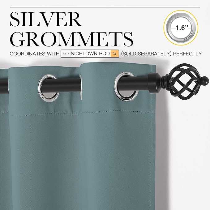 NICETOWN Modern Blackout Curtains Noise Reducing, Greyish Blue, 2 Panels, W55 x L102 -Inch, Thermal Insulated and Privacy Room Darkening Drape Panels for Boy's Guest Room Door Window