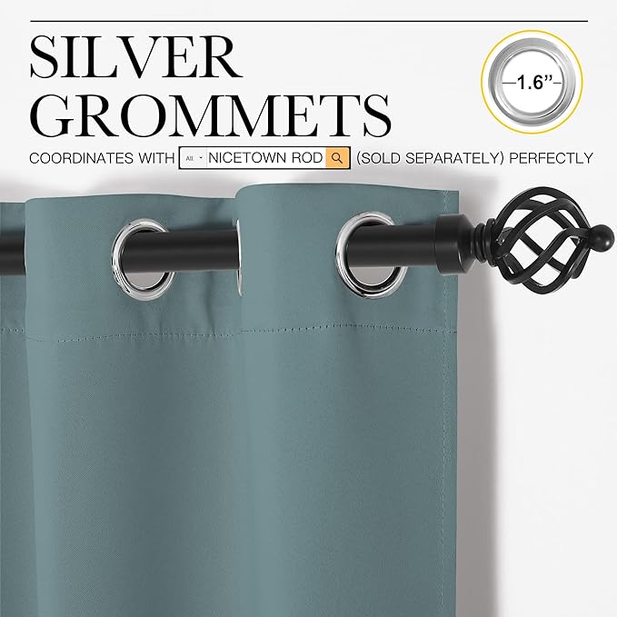 NICETOWN Modern Blackout Curtains Noise Reducing, Thermal Insulated and Privacy Room Darkening Drape Panels for Boy's Guest Room Door Small Short Window (Greyish Blue, 2 Panels, W55 x L68 -Inch)
