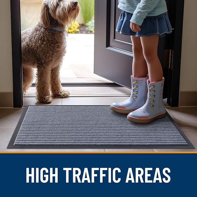 OLANLY Front Door Mat Indoor Outdoor Entrance, 2-Pack 35 x 23 Inch, Waterproof Heavy Duty Doormat, Fade Resistant, Low Profile, Easy Clean Patio Porch Welcome Floor Mats for Entry, Ash Grey
