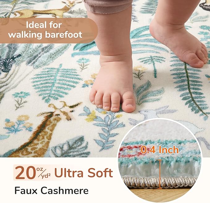 OPPODREAM Animal Soft Area Rugs 5x7, Washable Beige Rug with Non Slip Backing, 5 x 7 Faux Cashmere Low-Pile 5x7 Carpet