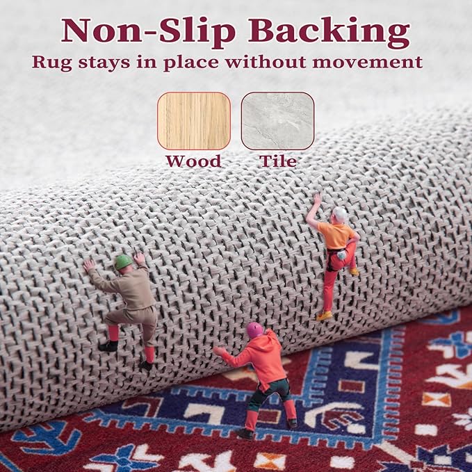 SERISSA 5x7 Boho Area Rug, Washable Non-Slip Rugs for Living Room, Large Burgundy Navy Rug Ultra Soft Vintage Oriental Print Distressed Carpet for Bedroom Dining Room Dorm Office Home Decor