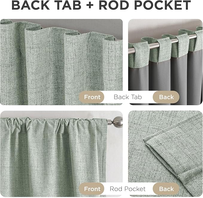 Joydeco Linen Blackout Curtains for Bedroom - 100% Light Blocking 1 Panels, Sage Green Drapes 100" W x 90" L, Thermal Insulated Room Darkening Curtains for Living Room, Rod Pocket & Back Tabs