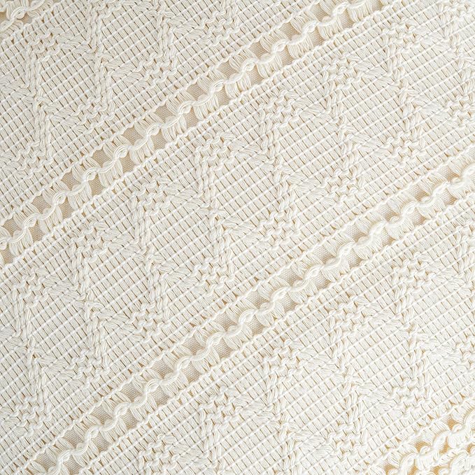 Fancy Homi Set of 1 Boho Cream Decorative Throw Pillow Cover 20x20 Inch for Couch Bed Sofa, Aesthetic Modern Organic Farmhouse Home Decor, Soft Cotton Cute Accent Macrame Woven Cushion Case