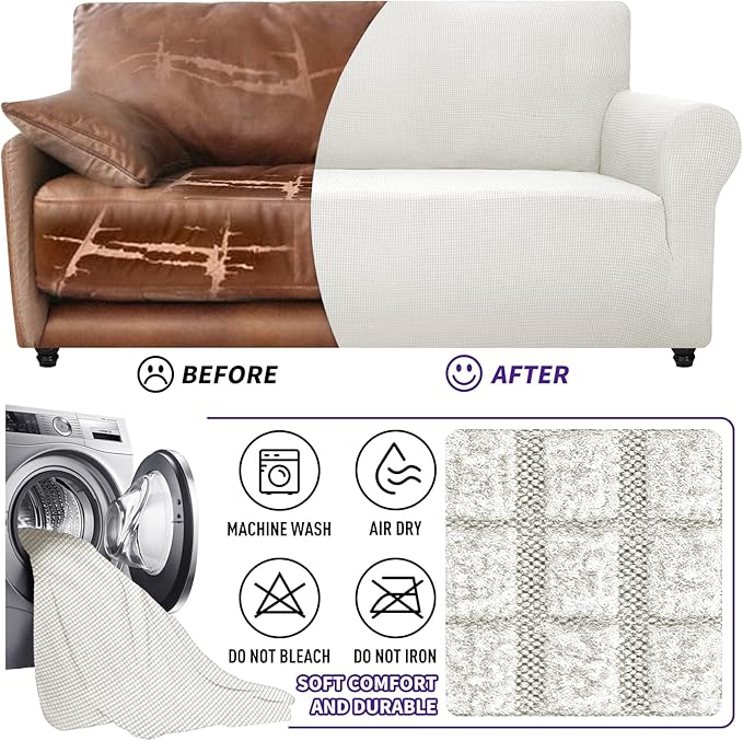 ZNSAYOTX Super Stretch Chair Slipcover Universal Sofa Chair Covers for Living Room Dogs Pet Furniture Protector Spandex Armchair Slipcovers with Anti Slip Foam Sticks (White, Chair)