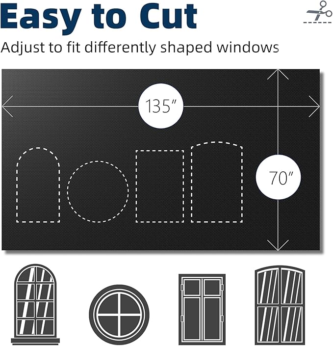 NIGHTON Portable Blackout Curtains 135"×70", Strong Hook and Loop Tape Strips with Adhesive, Cuttable Blackout Window Cover, 100% Black Out Material Blinds for Baby Nursery or Travel - Black