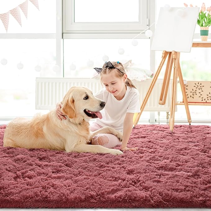 LOCHAS Ultra Soft Indoor Modern Area Rugs Fluffy Living Room Carpets for Children Bedroom Home Decor Nursery Rug 5.3x7.5 Feet, Blush