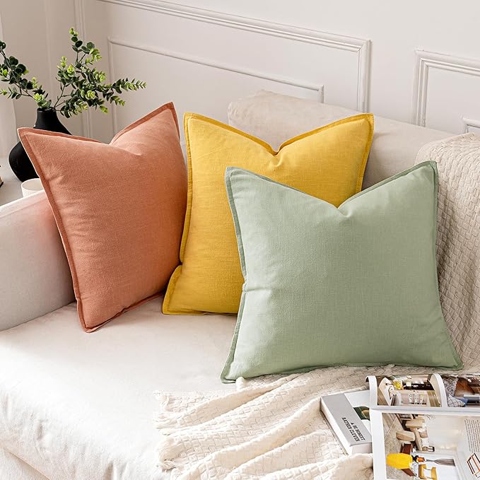 MIULEE Decorative Linen Euro Sham Pillow Covers 24x24 Coral Boho Farmhouse Neutral Spring Couch Throw Pillows for Bed Pack of 2 Accent Modern Pillowcase Summer Sofa Livingroom Home Decor