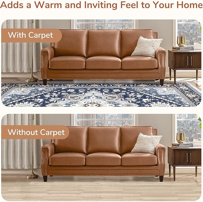 OPPODREAM Soft Entryway Rug 2x12, 2x12 Rug Runner, Washable Hallways Carpet 2 x 12 with Non Slip Backing, Low-Pile Bedside Carpet 2 x 12, Long, Faux Cashmere, Navy Blue & Gold