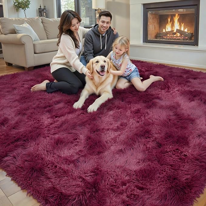8x10 Area Rugs for Living Room Bedroom, Large Area Rug Shaggy Carpet Soft Plush Furry Bedside Rug, Rugs for Home Decor (Burgundy, 8 x 10)