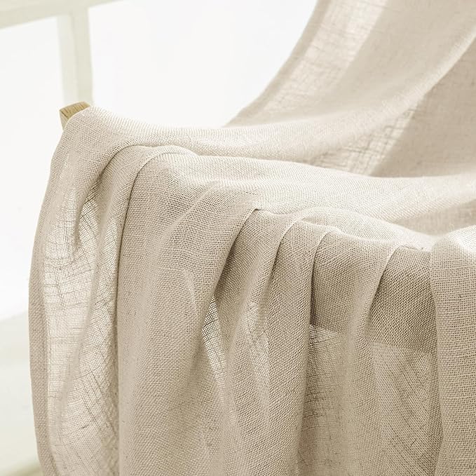 MIULEE Short Linen Curtains 45 Inch Length 2 Panels for Kitchen Bedroom Bathroom, Soft Thick Linen Textured Back Tab Window Drapes Semi Sheer Light Filtering Rod Pocket Modern Farmhouse Decor