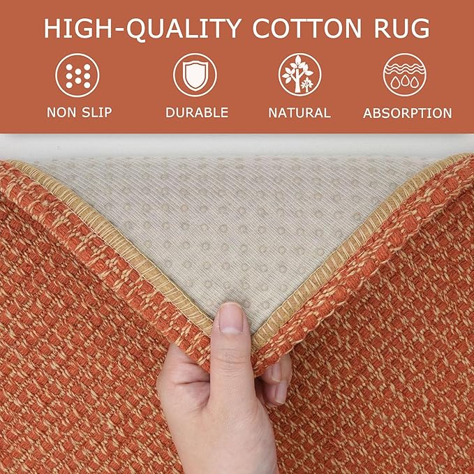 KOZYFLY Runners for Hallways 2x8 ft Washable Kitchen Runner Non Slip Rubber Backed Hall Runners Cotton Entryway Runner Rugs Floor Carpet for Indoor Backdoor Bedroom Kitchen, Orange/Tan