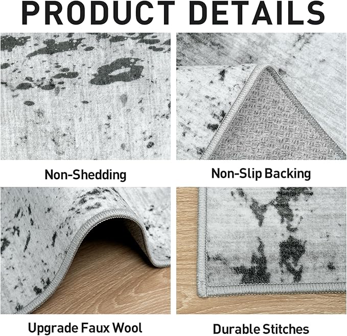 9x12 Area Rugs Washable Rug: Modern Abstract Living Room Rug Soft Anti-Skid Thin Carpet Indoor Floor Non-Shedding Carpets for Bedroom Dining Room Farmhouse Nursery Home Office Black White Grey