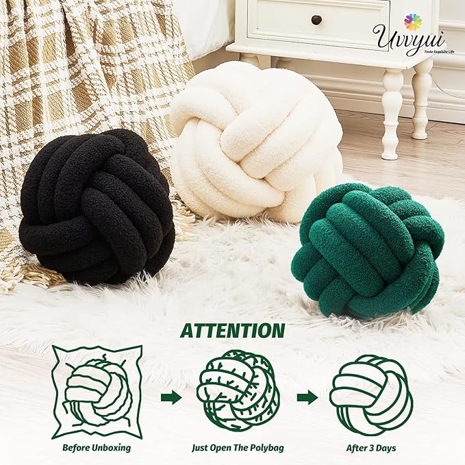 Uvvyui Knot Pillow Ball, Soft Home Decorative Pillows, Round Throw Pillow, Handmade Knotted Plush Pillow, Round Boucle Pillow Cushion (14 Inches Dark Green)