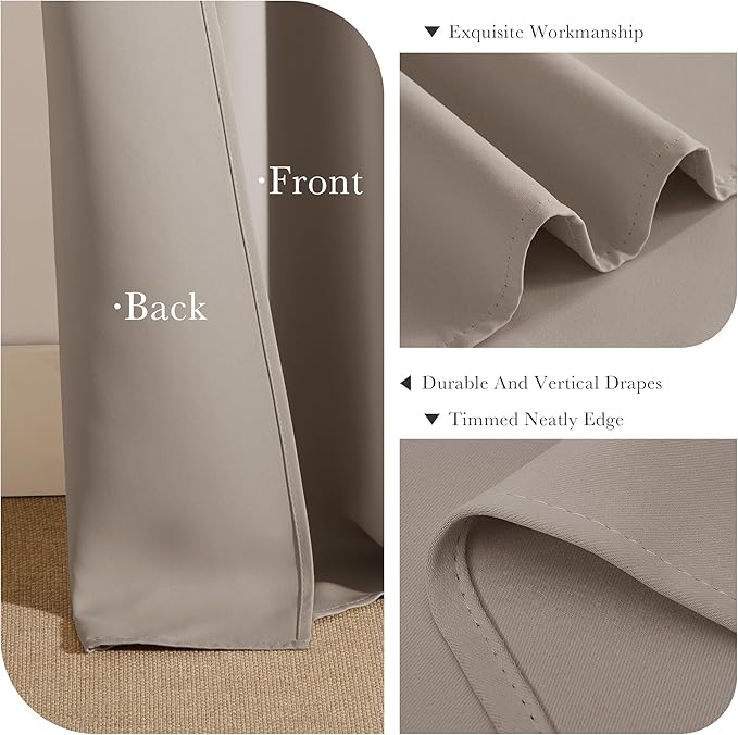 PONY DANCE Blackout Curtains Thermal Insulated Window Treatment Panels Room Darkening Blackout Drapes for Living Room Back Tab/Rod Pocket Bedroom Draperies (2 Panels, Light Taupe, 52x45 Inch)