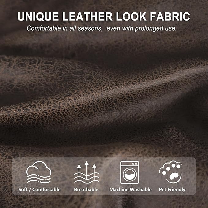 Leather Look Couch Cushion Covers Sofa Seat Slipcovers Sets Couches Furniture Protector for Sectional Armchair Loveseat Pets Kids Stretch Spandex Fabric(3 Cushion Sofa, Brown)