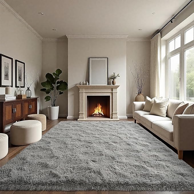 LOCHAS Ultra Soft Indoor Modern Area Rugs Fluffy Living Room Carpets for Children Bedroom Home Decor Nursery Rug 6x9 Feet, Gray