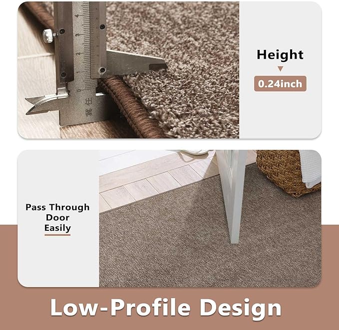 FinRèc 8x10 Washable Area Rugs for Bedroom Living Room, Low Pile Thin Rug Solid Color, Non-Slip Carpet Indoor for Home Decor (Brown)
