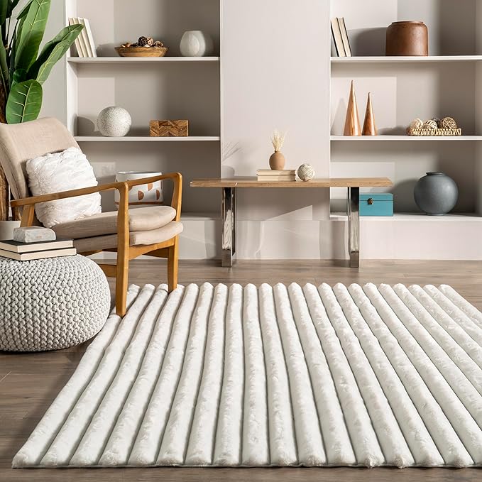 Nuloom SuperiorWash Collection Kai Off-White, 6' x 9', Fluffy and Cozy, High Traffic, Stain Resistant, Easy Clean, Durable Washable Area Rug for Bedroom, Living Room, Dining, Den, Foyer, Entryway