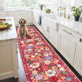 Floral Hallway Runner Carpet Non-Slip, 2x10 Washable Rug Ultra-Thin Soft for Hallways, Kitchen Mat Stain Resistant for Entryway Bathroom (2 x 10, Red Garden)