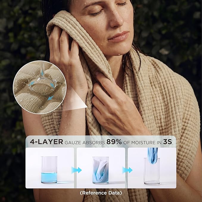 Bedsure 100% Cotton Muslin Throw Blanket Twin XL for Bed - 4-Layer Breathable and Lightweight Thin Soft Summer Gauze Muslin Blankets for Adults, Light Brown, 66x90 Inches