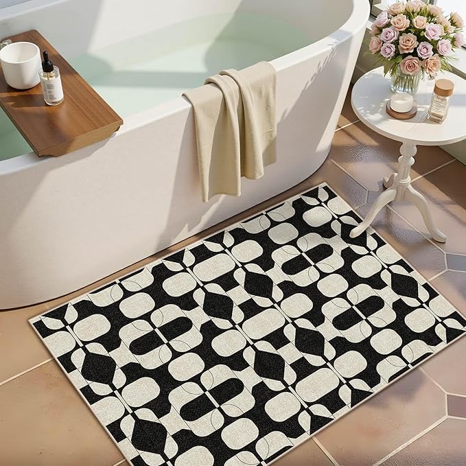 Latte&Fog 2x3 Entryway Rug, Small Modern Abstract Door Mat Samll Rug, Washable Kitchen Rug, Boho Non Slip Low Pile Carpet for Indoor Kitchen, Entry, Front Door and Bathroom - Beige