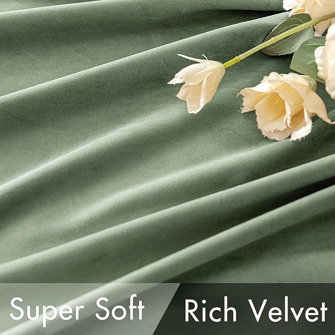MIULEE Velvet Curtains 72 inches - Luxury Blackout Curtains for Bedroom Living Room Thermal Insulated Super Soft Window Drapes Rod Pocket & Back Tab, Sage Green, W52 x L72 inches, 2 Panels