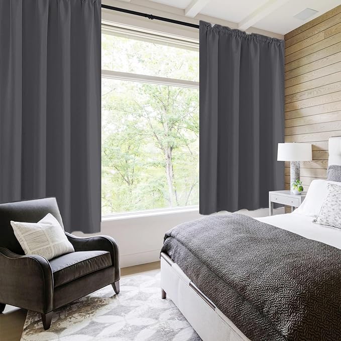DWCN Short Blackout Curtains 36 inches Length 2 Panels Set, Half Window Rod Pocket Privacy Curtain Tiers for Kitchen, Room Darkening Curtains for Bathroom Shades (W52 x L36 Inch, Dark Grey)