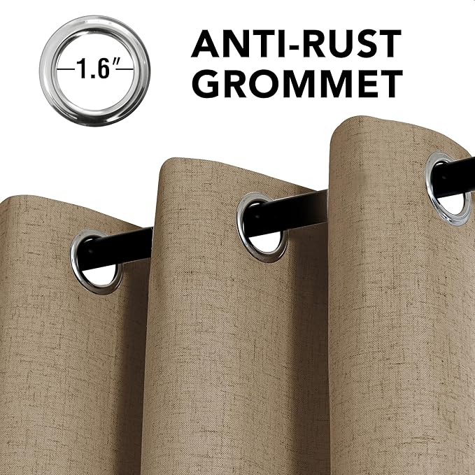 H.VERSAILTEX Linen Curtains 100% Blackout Curtains for Bedroom 108 inch Long Full Light Blocking Nature Linen Blended Window Curtains for Living Room Nickel Grommet (2 Panels, Heathered Macchiato)