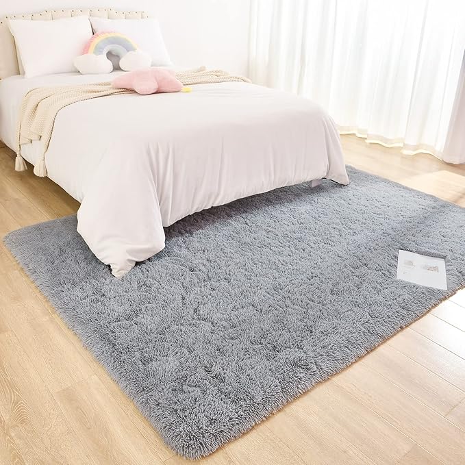 Chicrug Soft Area Rugs for Bedroom Living Room Plush Fluffy Rug 9x12 Feet, Shag Furry Area Rug Carpet Non Shedding for Nursery Children Kids Girls Room Home Decorative, Grey