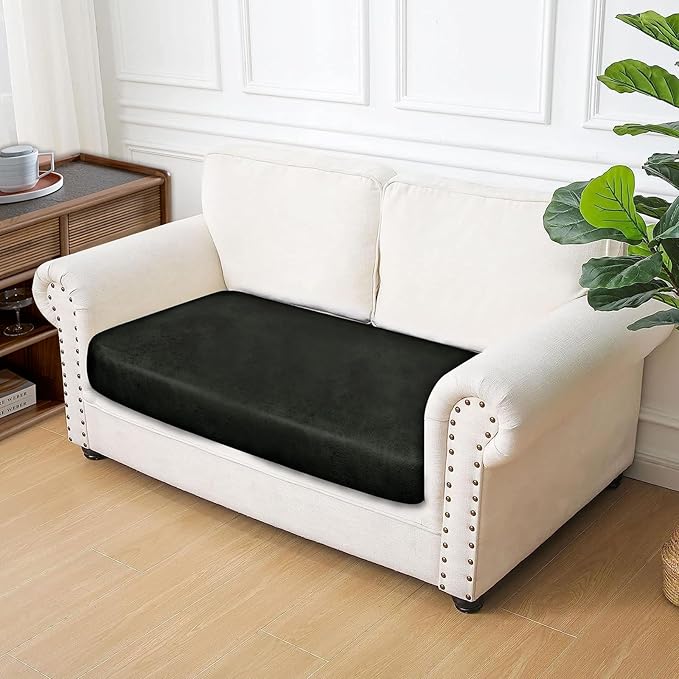 Leather Look Couch Cushion Covers Sofa Seat Slipcovers Sets Couches Furniture Protector for Sectional Armchair Loveseat Pets Kids Stretch Spandex Fabric (1 Cushion Loveseat, Army Green)