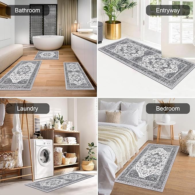 HEBE Boho Kitchen Rug Sets 3 Piece with Runner Non Slip Kitchen Rugs and Mats Washable Kitchen Mats for Floor Thick Kitchen Floor Mat Carpet Runner Rugs for Hallway Laundry Holiday Decor