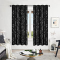 Deconovo Black Blackout Curtains, Thermal Insulated Soundproof Privacy Curtain Drapes, Branch Foil Print, 52 x 72 Inch Long, 2 Panels, Machine‑Washable Window Panel for Bedroom Living Room Office Home
