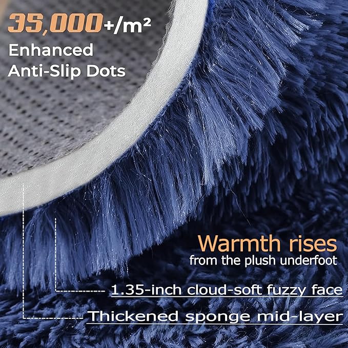 2x6 Runner Rug for Bedroom: Fluffy Shag Soft Washable Rugs Small Fuzzy Plush Indoor Carpet for Hallway Bedside Dorm Kids Girls Boys Room (Navy Blue, 2'x6')