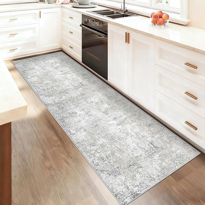 XLUEZ 2x8 Runner Rug for Hallway, Washable Modern Abstract Runner Rugs Neutral Soft Non Slip Kids Rug Stain Resistant Indoor Runners for Entryway Bedroom Kitchen Laundry Room(BeigeGrey, 2'x8')
