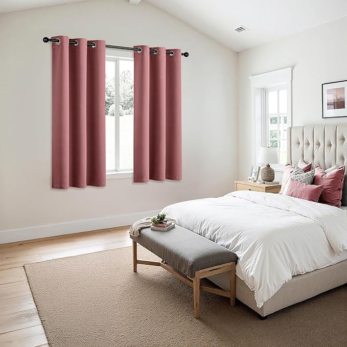 MIULEE Dusty Rose Blackout Curtains for Bedroom Living Room 54 Inches Long 2 Panels, Thermal Insulated Room Darkening Drapes Solid Grommet Noise Reduction Light Blocking Window Treatments 40x54 Inch