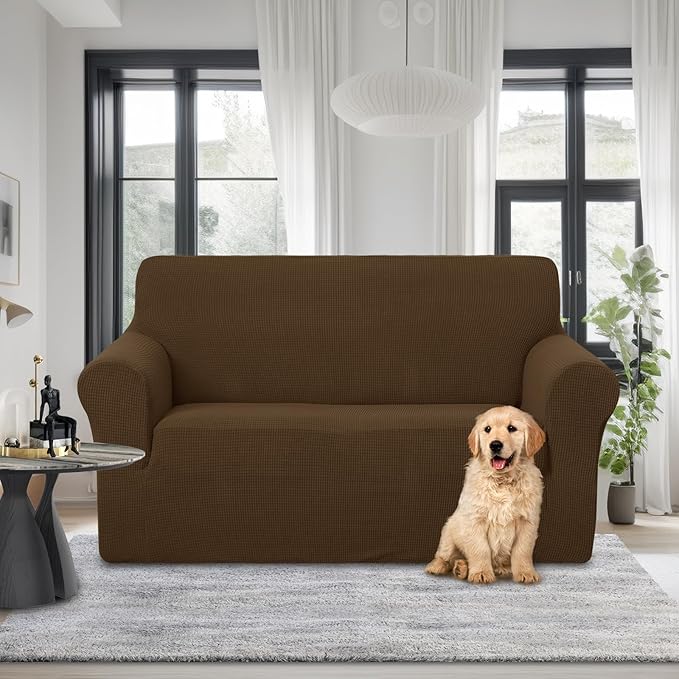 U-NICE HOME Loveseat Cover Stretch Couch Cover Sofa Cover Sofa Slipcover Furniture Protector for 2 Cushion Couch Sofa Pet Friendly(Loveseat, Brown)