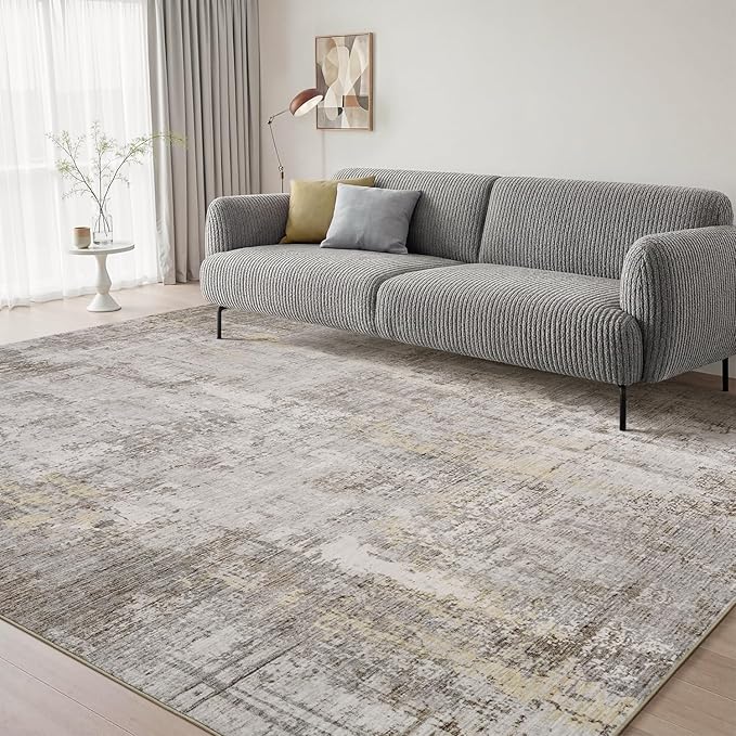 6 x 9 Area Rugs for Living Room, Machine Washable Non Slip Rug Ultra Soft Low Pile Indoor Carpet Modern Abstract Rugs for Bedroom Office Room Dining Room Beside, Beige